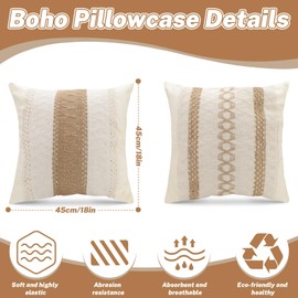 LELE LIFE 2Pcs 18 x 18 Inch Neutral Boho Throw Pillow Covers, Fine Textured Pillowcases Covers Tan Couch Pillow Covers Funky Decorative Pillow Covers for Couch