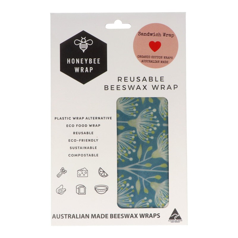 Honeybee Beeswax Sandwich Wrap (34cm x 35cm), Eucalyptus