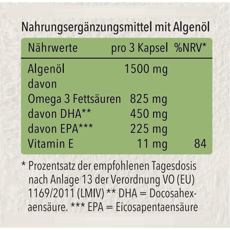 Vegan Omega-3 capsules made of micro-algae oil. 1875 mg premium