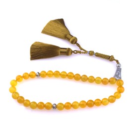 beirunde Muslims Islamic Dhikr Tasbeeh Tasbih Prayer Beads, 33 Yellow Agate Stone Beads with Tassel, Large, stone agate, agate stone
