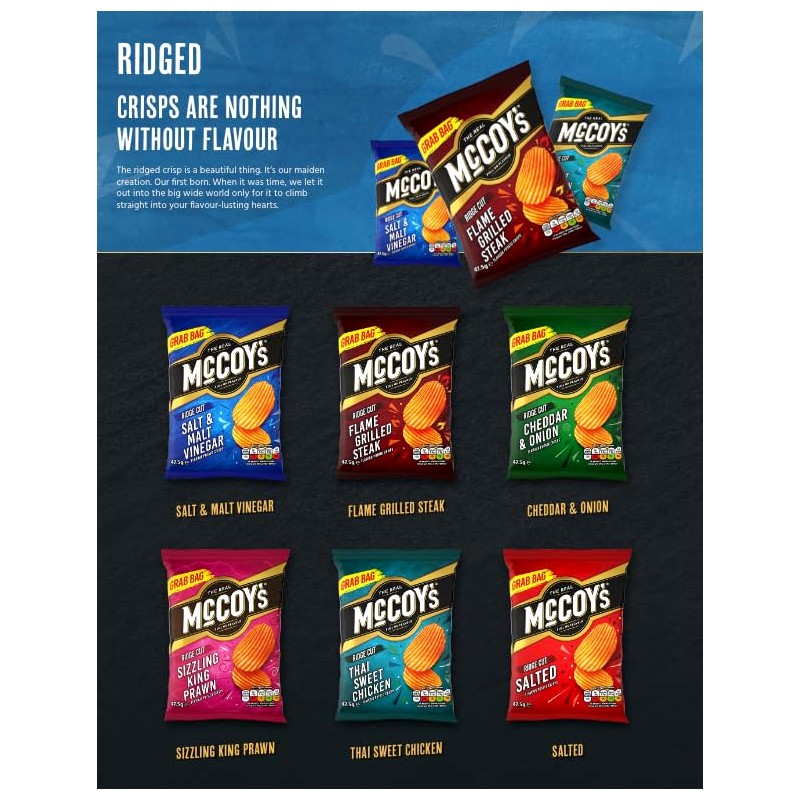 McCoy's Flame Grilled Steak Flavour Ridge Cut Potato Crisps, 6