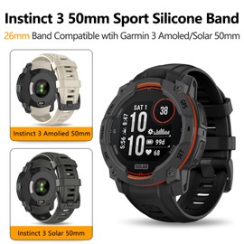 OVERSTEP Watch Bands Compatible with Instinct 3 Amoled/Solar 50mm 26mm Soft Siliocne Strap for Garmin Instinct 3 Smartwatches, Black