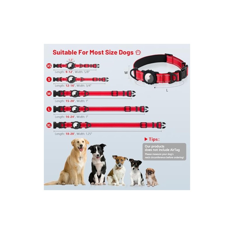 Taglory Collar Reflectante Airtag para Perros con Soporte Airtag, Anillas