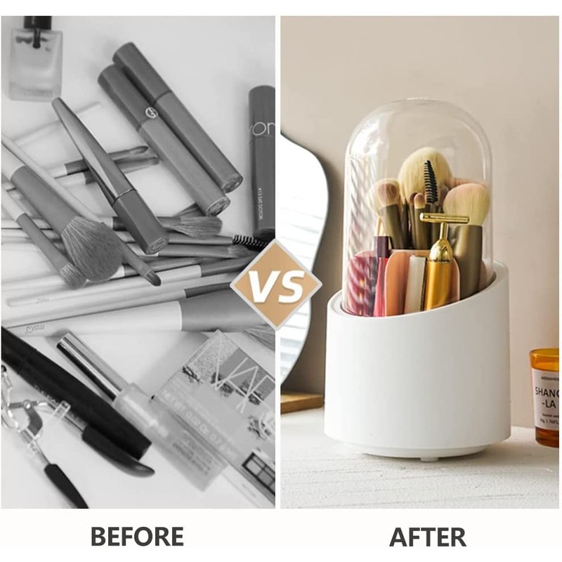 Baoswi Makeup Brush Holder Organizer with Lid, Rotating Dustproof Make