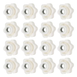 YELARXI Clamping Nuts Knob Plastic Screw-On Iron Star Knobs Knurled M12 Female Threaded Hexagon Head, 1.9 Inch Head Diameter Fit for Lawn Mower Handle Machinery (16 Pack, White)