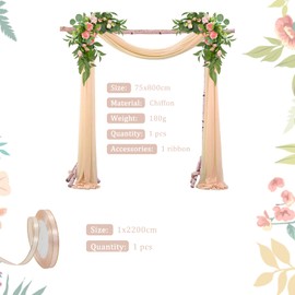 Wedding Curtain Wedding Arch 75 x 800 cm Champagne Pelmet Freehand Decoration with 22 m Satin Ribbon for Photography Party Wedding Archway Ceremony