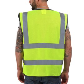 Dib Safety Reflective Vest Mesh, High Visibility Vest with Pockets and Zipper, Construction Work Vest ANSI Class 2, Yellow Mesh L