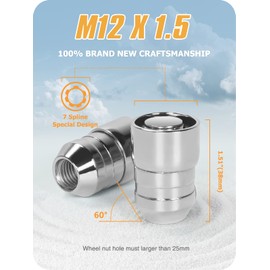 MIKKUPPA M12x1.5 Wheel Locking Lug Nuts Chrome Cone Seat Wheel Tire Lock Nuts Set with Key Replacement for Ford/Toyota/Honda/Chevy - Set of 6