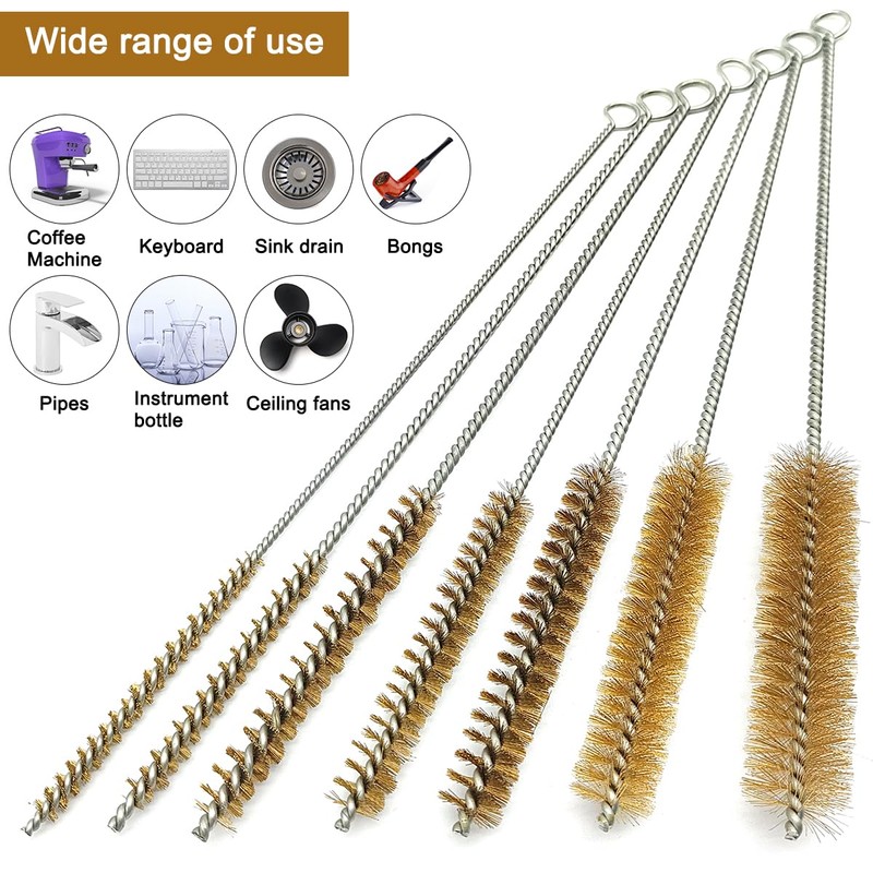 7 Pcs Brass Wire Tube Brushes Bottle Brush Set,11Inch Long