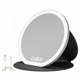 Rechargeable Travel Makeup Mirror, Portable Travel Lighted Makeup Mirror with 3 Color Modes Dimmable, Compact Silm Tabletop LED Vanity Mirror with Touch Screen for Daily Business (Black)
