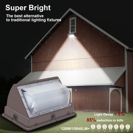 Tomourd 120Watt LED Wall Pack Light, Dusk to Dawn Wall Packs, Super-Bright 15840 Lumen Outdoor Pack Lights, IP65 Waterproof Commercial and Industrial Security 5000K Lighting with Photocell