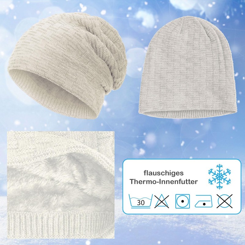 Compagno Unisex Warm Lined Beanie Hat, Knitted Hat, Winter Hat,