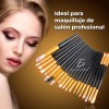 Kit Brochas Maquillaje Profesional 20 Unidades Cerdas Sinteticas Color Negro
