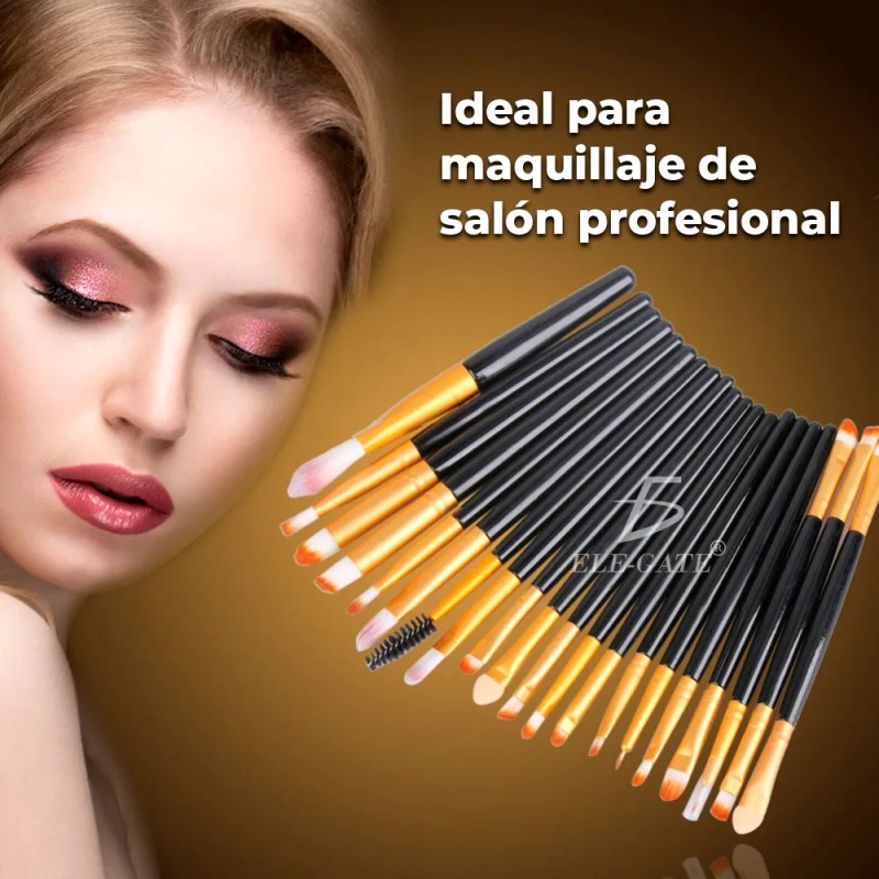 Kit Brochas Maquillaje Profesional 20 Unidades Cerdas Sinteticas Color Negro
