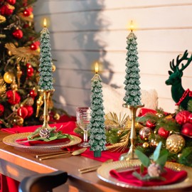 HN HAIINAA Christmas Tree Flameless Taper Candles Real Wax Battery Operated Window Candles with Remote 3D Wick Flickering LED Candles Christmas Home Decor(Green, 0.78 X 9.7 Inch)