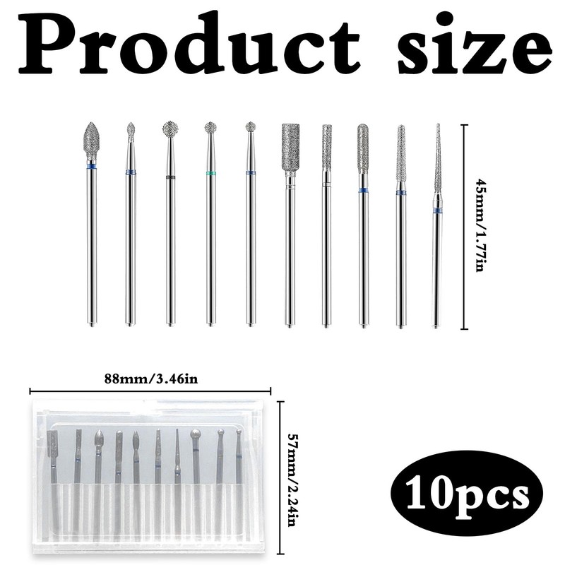 Pack of 10 Nail Drill Bits, Bits for Nail Cutter,