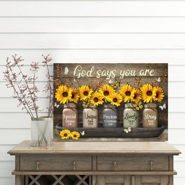 Parylore Vintage Sunflower Wall Art Canvas Christian Scripture Decor Print God Says You Are Painting Framed Modern Artwork For Living Room Bedroom Bathroom Office Home 12x16 In