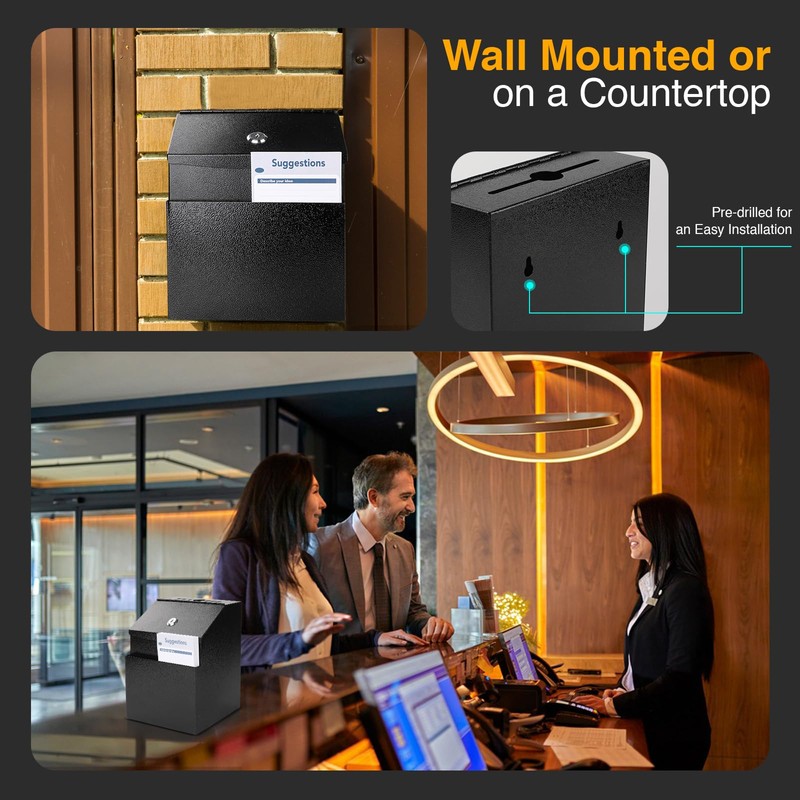 LINSIRON Suggestion Box with Slot and Lock 2 Pcs Metal