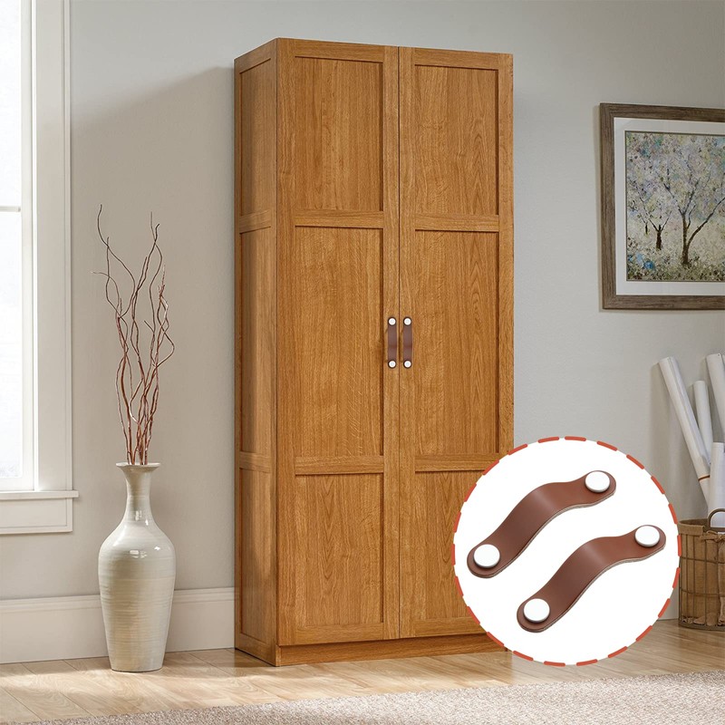 Uenhoy 4 Pack Genuine Leather Drawer Pulls, Brown Cabinet Pulls