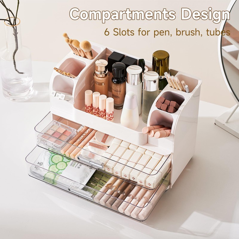 UFORU Makeup Organizer for Vanity with 2 Large Drawers, Cosmetic