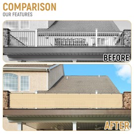 INFRANGE 2.5' x 10' Balcony Privacy Fence Screen Mesh Windscreen Fencing Shield Cover Included Cable Ties for Deck Apartment Porch Backyard Patio Outdoor, Beige