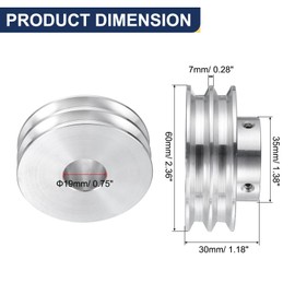 QUARKZMAN V-type pulley 19 mm bore 60 mm outer diameter double groove aluminium alloy for motor shaft drill 6 mm (1/4 inch) PU shaped belt