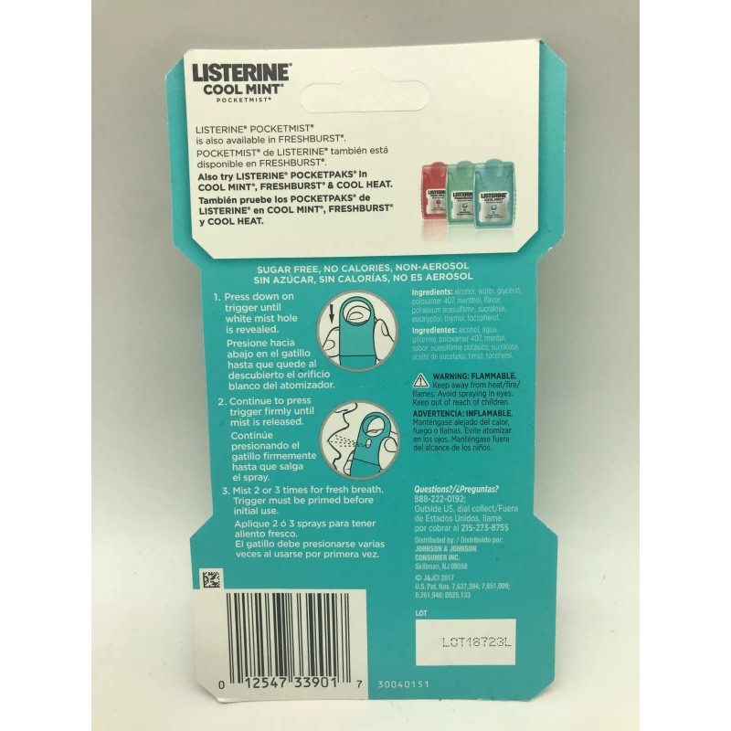 Listerine Cool Mint Pocketmist. Kills 99% Of Bad Breath Germs.