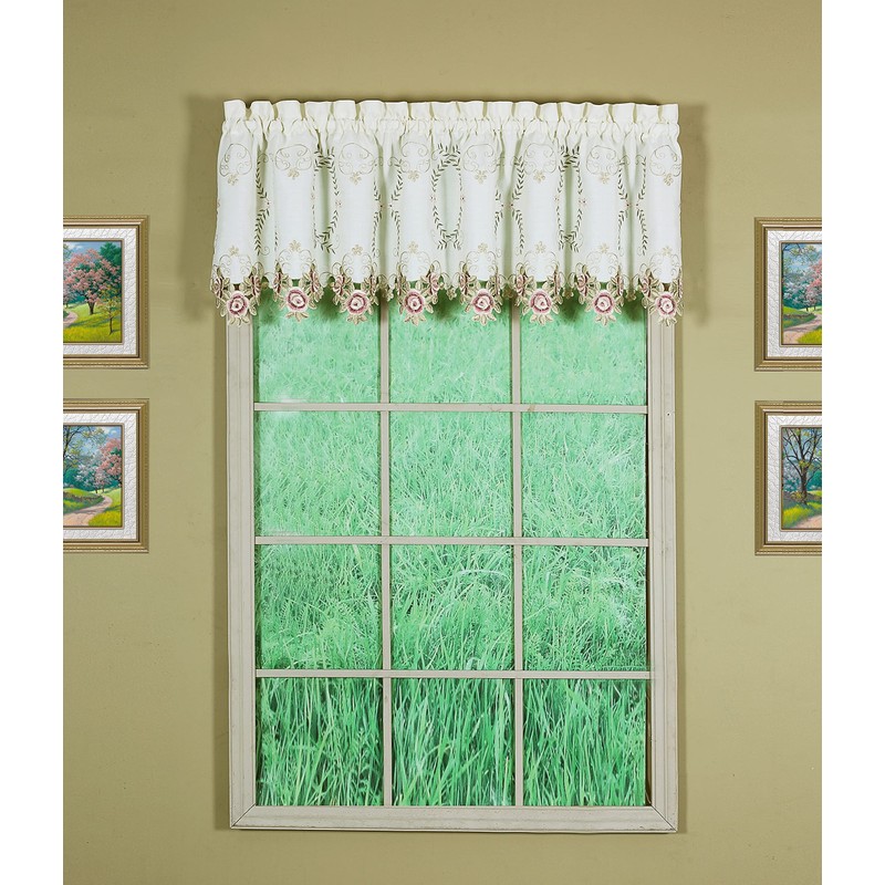 Today's Curtain Verona Reverse Embroidery Tailored Valance, 18", Ecru/Rose