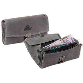 Woodland® Waiter's Wallet with Reinforced Base in Large Coin Compartment Made from Natural, Soft Buffalo Leather, charcoal, coin purse