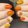 24Pcs Fall Leaf Press on Nails Short Shiny Oval Fake