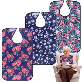 Adult Bibs - 3 Pcs Washable Clothing Protector with Crumb Catcher, Reusable Waterproof Large Feeding Adult Bib for Eating