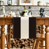 Beige and Black Stripes Table Runner, Halloween Party Kitchen Dining