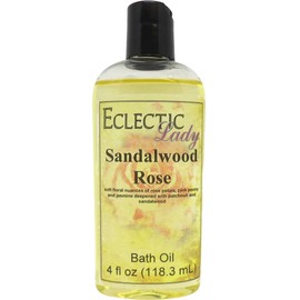 Sandalwood Rose Bath Oil by Eclectic Lady - Scented Bath Oil - Relaxing & Moisturizing Bathing Oil - Fragrance Body Oil For Dry & Rough Sensitive Skin - Body Daily Nourishing Shower Oil (4 oz)