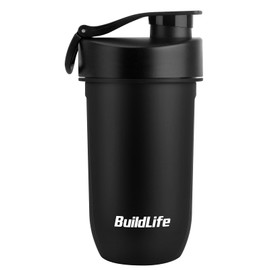 BuildLife Shaker Bottle, 600ML Tritan Protein Shaker Water Bottle, Shakes Cup with Strainer for Protein Powder Supplement Smoothie Quiet Mixing, Lump-Free Dishwasher Safe (Black)