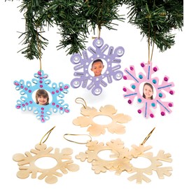 Baker Ross Winter Snowflake Wooden Photo Frame Xmas Hanging Decorations for Kids to Make and Paint - Creative Christmas Craft (Pack of 8)