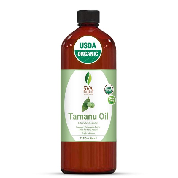 SVA ORGANICS Tamanu Oil Organic Cold Pressed 32 Oz USDA Pure Natural Unrefined Carrier Oil for Face, Skin Care, Soap Making, Hair & Body Care