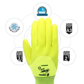 MCR Safety Ninja® Ice Hi-Visibility 15 Gauge Nylon Insulated Cold Weather Gloves, Acrylic Terry Inner, 3/4 HPT Coating, Yellow, 2X-Large, 1-Pair