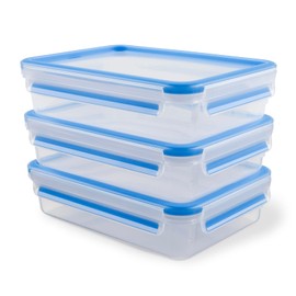 Emsa 515645 Food Clip & Close, Plastic, Transparent / Blue, 1.2 Liter, Set of 3 boxes