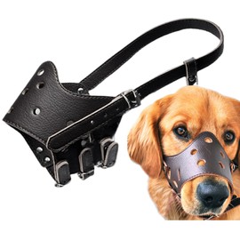 Dog Muzzle Leather, Comfortable and Safe Anti-Barking Leather Dog Muzzle, Breathable and Adjustable, Anti-Bite, Anti-Barking, Anti-Chewing, Suitable for Small, Medium and Large Dogs