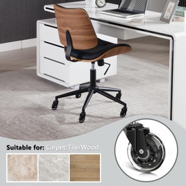 BERYTH Home Office Desk Chair with Wheels, Adjustable Height Armless Office Chair, PU Leather Mid Back 360° Small Computer Chair, Modern Walnut Chair No Arms for Office, Reading Meeting Room(Black)