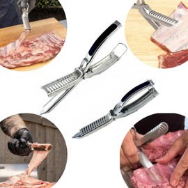 2 Sets Rib Membrane Removal Tool,Stainless Steel Rib Prep Tool Membrane Remover,BBQ Rib Prep Tool with Arc Clamp & Non-Slip Grip for Easy Rib Skinner,Kitchen Gadgets for Barbecue Enthusiasts & Chefs
