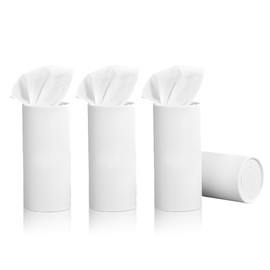 Gasedin 4 PCS Car Tissue Holder, Travel Tissues Packs Round Paper Napkins Container with Papers Inside, Paper Towel Cylinder Fits Automotive Cup Holder, Interior Car Accessories (White)