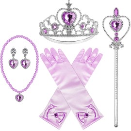 Princess Dress Up Accessories Princess Crown Tiara for Little Girls, Princess Tiara Glove Wand Toy Gift for 3-6 Girl (Purple)