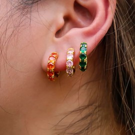 14k Gold Plated Cubic Zirconia Hoop Earrings Earrings for Women Trendy Dainty Hypoallergenic Fashion Jewelry Gifts Lightweight Chunky Silver Earrings for Girls for Women Gifts (Pink)