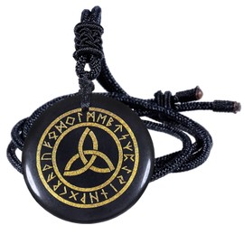 KYEYGWO Engraved Obsidian Chains with Adjustable Rope, Round Stone Pendant, Healing Stone, Talisman Necklaces, Amulet, Blessing, Jewellery for Men and Women, Obsidian Obsidian Nylon rope, Obsidian