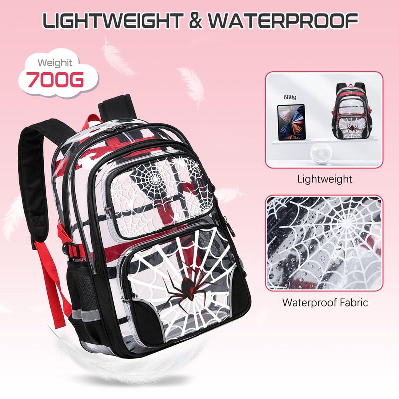 Cool Luminous Clear Backpack for Boys with Lunch Box &