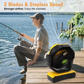 RUNTOP 45000mAh Large Battery Operated Fan, High Speed Oscillating Camping Fan with Remote,Quiet Adjustable Tilt Rechargeable Fans, Battery Powered fansfor Tent Home Office, Bedroom Travel (Yellow)