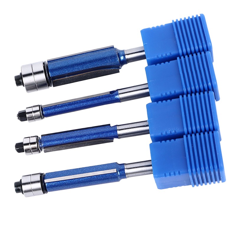 4Pcs Flush Trim Bit Set 6mm Shank Top Double Bearings