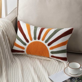 FAVDEC Embroidered Bohemian Style Sun Decorative Throw Pillow Cover, Lumbar Boho Sun Pillow Cover 12 Inches x 20 Inches Cover Only