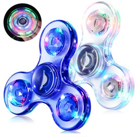 WELLVO LED Fidget Spinner for Kids Adults 2Pcs, Light up Sensory Fidget Toys for Kids 4-8 8-12 ADHD Anxiety Stress Relief, Classroom Prizes Glow in The Dark Hand Spinner Boys Girls Birthday Gifts